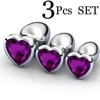 Dark purple heart-shaped anal plug set with crystal jewelry