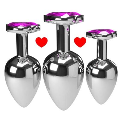 Dark purple heart-shaped anal plug set with crystal jewelry